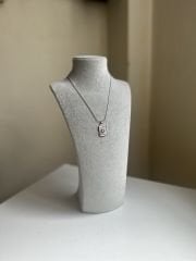 Gümüş Renk Opal Taş Çelik Kolye