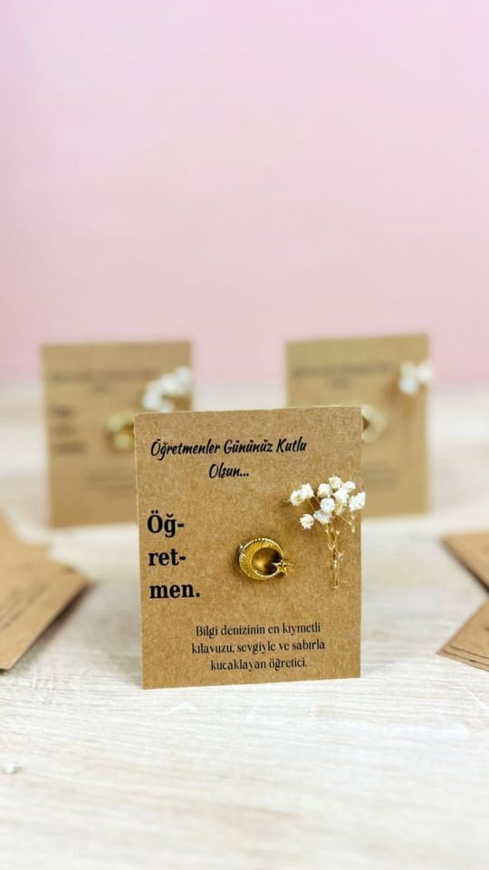 Altın Kaplama Öğretmenler Günü Ay Yıldız Broş