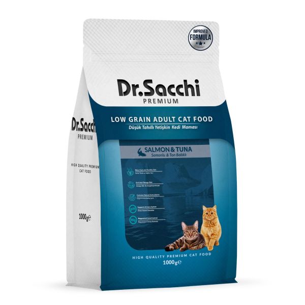 Dr.Sacchi Premium Düşük Tahıllı Somonlu ve Ton Balıklı Kedi Maması 1 Kg