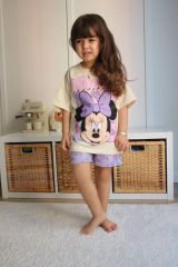 Minnie Mouse Şortlu Lila Takim 3-10 Yaş Arasi