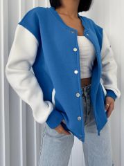 Unisex Oversize Pamuklu Kolej Ceketi Siyah Mavi - M