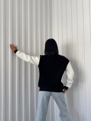 Unisex Oversize Pamuklu Kolej Ceketi Siyah Siyah - L