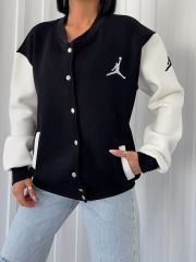 Unisex Oversize Pamuklu Kolej Ceketi Siyah Siyah - L