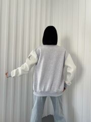 Unisex Oversize Pamuklu Kolej Ceketi Siyah Gri - L