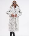 Beyaz Leopar Desenli Uzun Salaş Kürk Kaban Leopar - L-XL