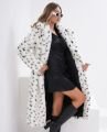 Beyaz Leopar Desenli Uzun Salaş Kürk Kaban Leopar - L-XL