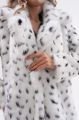 Beyaz Leopar Desenli Uzun Salaş Kürk Kaban Leopar - L-XL