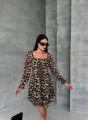 Madonna Kare Yaka Fırfırlı Şifon Mini Leopar Elbise Leopar - L
