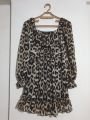 Madonna Kare Yaka Fırfırlı Şifon Mini Leopar Elbise Leopar - L