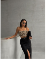 İnce Askılı Sakallı Payetli Leopar Büstiyer Bluz Leopar - XL
