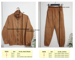 Unisex Oversize Bol Kesim Süet Ceket Pantolon ikili Takım Kahverengi Kahverengi - S
