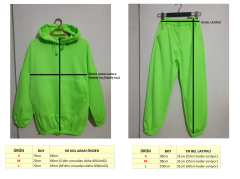 Unisex Kapişonlu Kanguru Cep Bol Kesim Oversize İkili Sweat Takım Neon Yeşil Neon-Yeşil - L