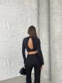 Sırtı Açık Simli Kumaş Kısa Crop Bluz Siyah Siyah - L