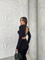 Sırtı Açık Simli Kumaş Kısa Crop Bluz Siyah Siyah - L