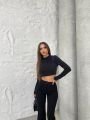 Sırtı Açık Simli Kumaş Kısa Crop Bluz Siyah Siyah - L