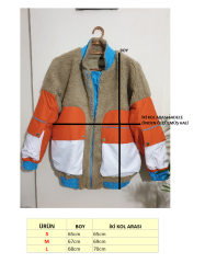 Unisex Renk Bloklu Büyük Cepli Salaş Oversize Peluş Mont Ceket Vizon - M