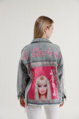 Özel Tasarım Çok Desenli Oversize Jean Ceket Mavi L