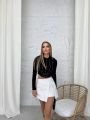 Bisiklet Yaka Uzun Kol Taşlı Crop Bluz Siyah - L