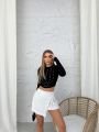 Bisiklet Yaka Uzun Kol Taşlı Crop Bluz Siyah - L