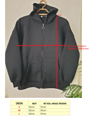 Unisex Kapüşonlu Fermuarlı Rahat Kalıp Sweatshırt Hırka Gri - L