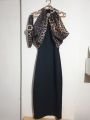Siyah Halter Yaka Leopar Detaylı Taşlı Broşlu Dizaltı Elbise Siyah - XXL
