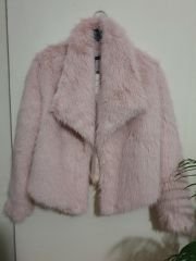 Geniş Ceket Yakalı Belde Astarlı Kopçalı Kürk Pembe - L