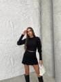 Kolları Tül Çiçekli Güllü Crop Bluz Siyah - L