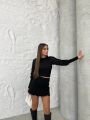 Kolları Tül Çiçekli Güllü Crop Bluz Siyah - L