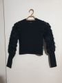 Kolları Tül Çiçekli Güllü Crop Bluz Siyah - L