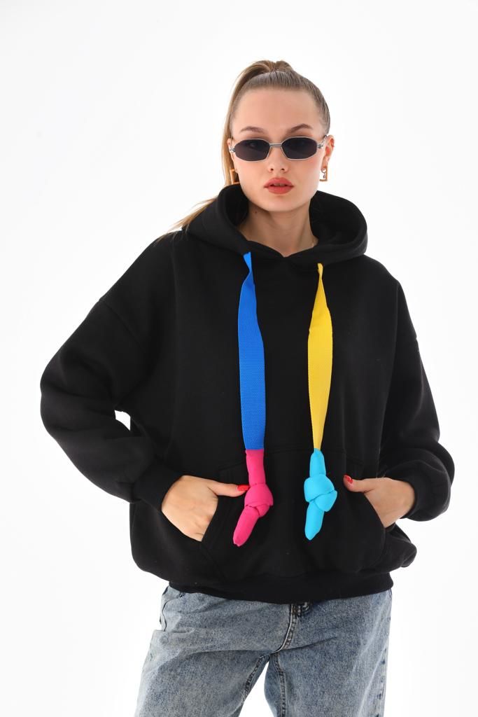 Kapüşonlu Kanguru Cepli Oversize Salaş Sweatshırt Siyah - L