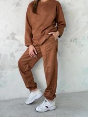 Çok Bol Oversize Bol Kesim Süet Sweat Pantolon ikili Takım Kahverengi - XL