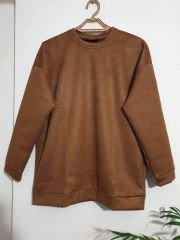 Çok Bol Oversize Bol Kesim Süet Sweat Pantolon ikili Takım Kahverengi - XL
