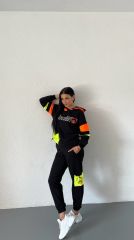 Yazılı ve Taşlı Normal Kesim İkili Takım Siyah - XL