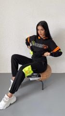 Yazılı ve Taşlı Normal Kesim İkili Takım Siyah - XL