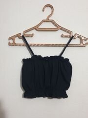 Gofre Kumaş Crop Bluz Pantolon İkili Takım Siyah - M