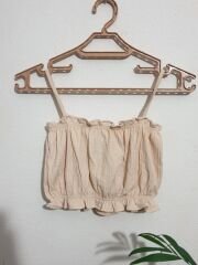 Gofre Kumaş Crop Bluz Pantolon İkili Takım Bej - L
