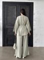Düğmeli Kimono Geniş Paça Pantolon Salaş İkili Keten Takım Haki - Standart