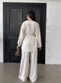 Düğmeli Kimono Geniş Paça Pantolon Salaş İkili Keten Takım Bej - Standart