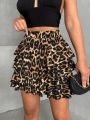 Kat Kat Şortlu Mini Kloş Etek Leopar - L