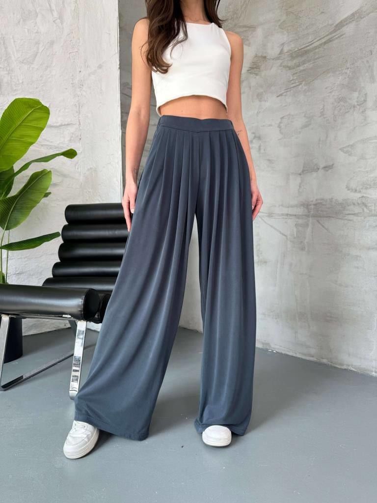 Modal Kumaş Salaş Bol Kesim Pantolon Füme - L