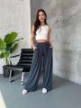 Modal Kumaş Salaş Bol Kesim Pantolon Füme - L