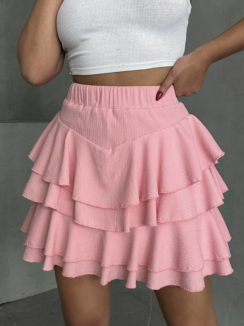Kat Kat Şortlu Mini Kloş Etek Pembe - L