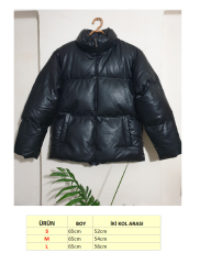 Oversize Salaş Deri Şişme Mont Siyah Siyah - L