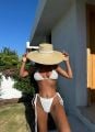 Yandan Bağlamalı İncili Üçgen Yüksek Bel Bikini Takım Beyaz - L