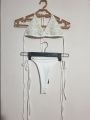 Yandan Bağlamalı İncili Üçgen Yüksek Bel Bikini Takım Beyaz - L