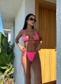 Yandan Bağlamalı İncili Üçgen Yüksek Bel Bikini Takım Fuşya - L