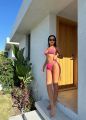 Yandan Bağlamalı İncili Üçgen Yüksek Bel Bikini Takım Fuşya - L