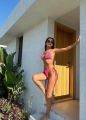 Yandan Bağlamalı İncili Üçgen Yüksek Bel Bikini Takım Fuşya - L