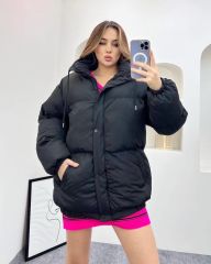 Oversize Bol Kesim Uzun Salaş Mont Siyah - L