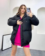 Oversize Bol Kesim Uzun Salaş Mont Siyah - L